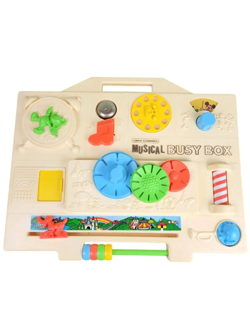 Vintage 1977 Musical Busy Box Child Toy Mickey 70s Colorful Plastic Large Play